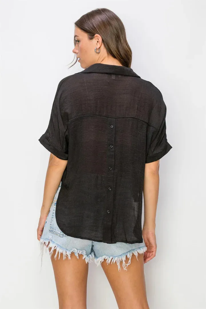 Remi High-Low Short Sleeve Top In Black