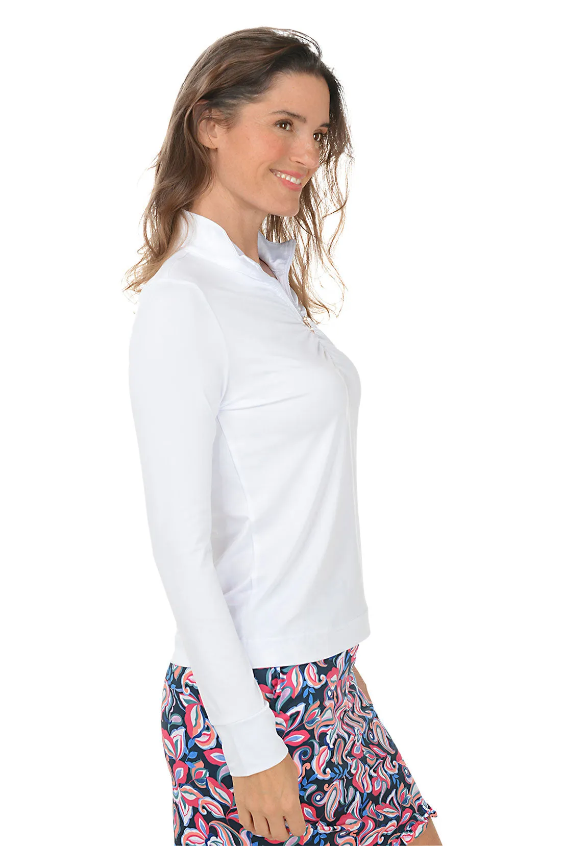 Ruched Quarter Zip Front UPF50 Sun Shirt