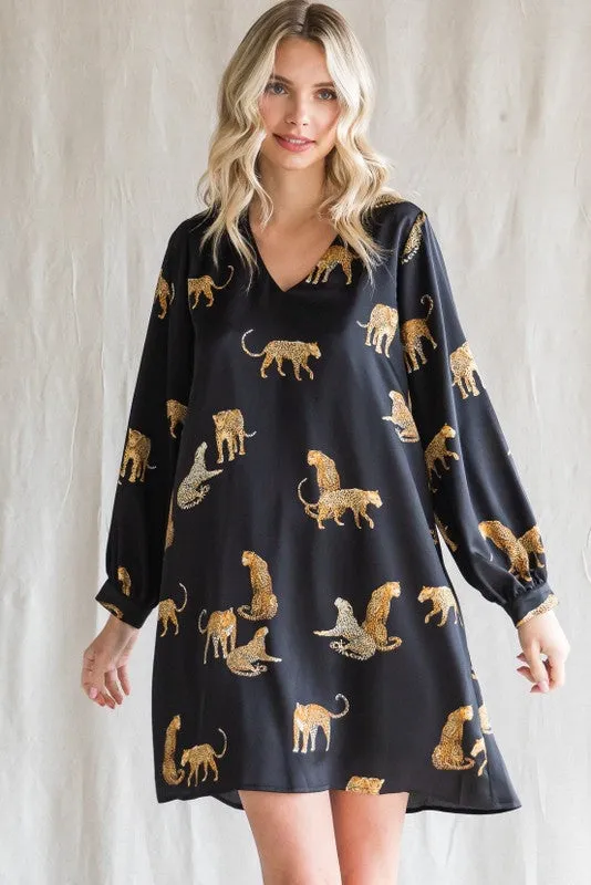 Satin Cheetah Print Dress