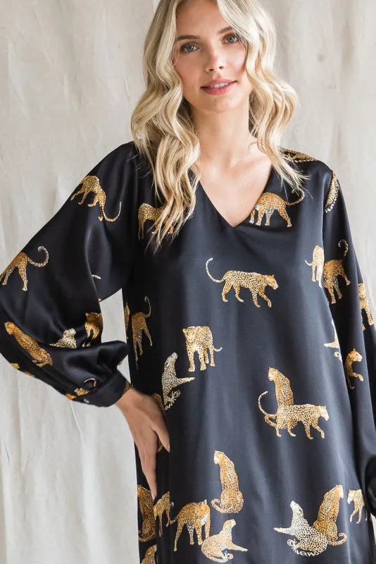 Satin Cheetah Print Dress