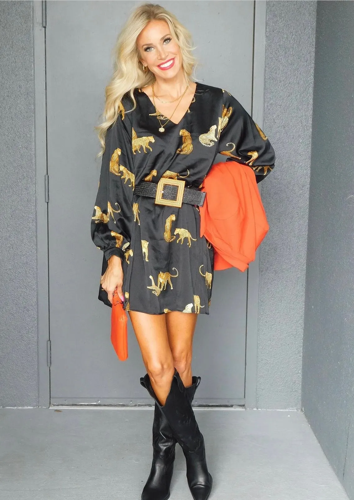 Satin Cheetah Print Dress