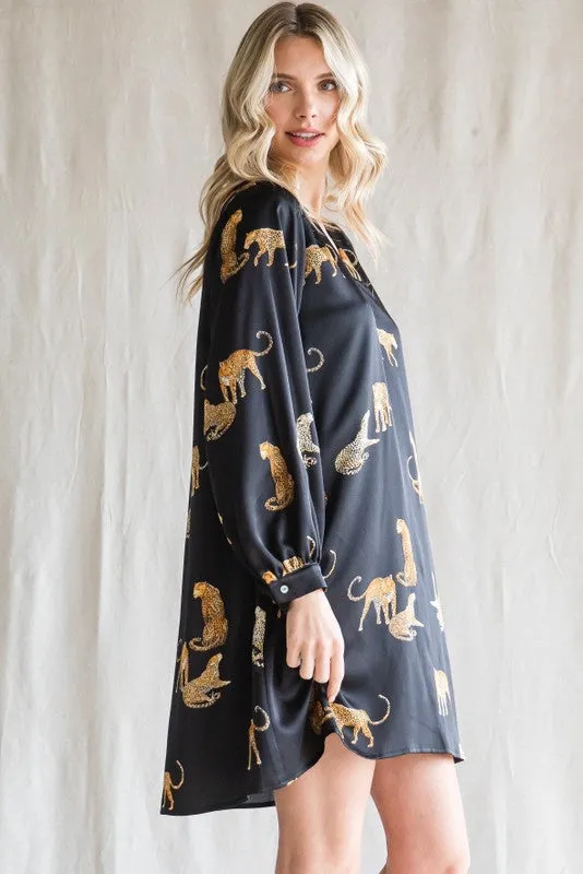 Satin Cheetah Print Dress