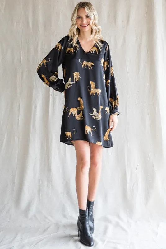 Satin Cheetah Print Dress