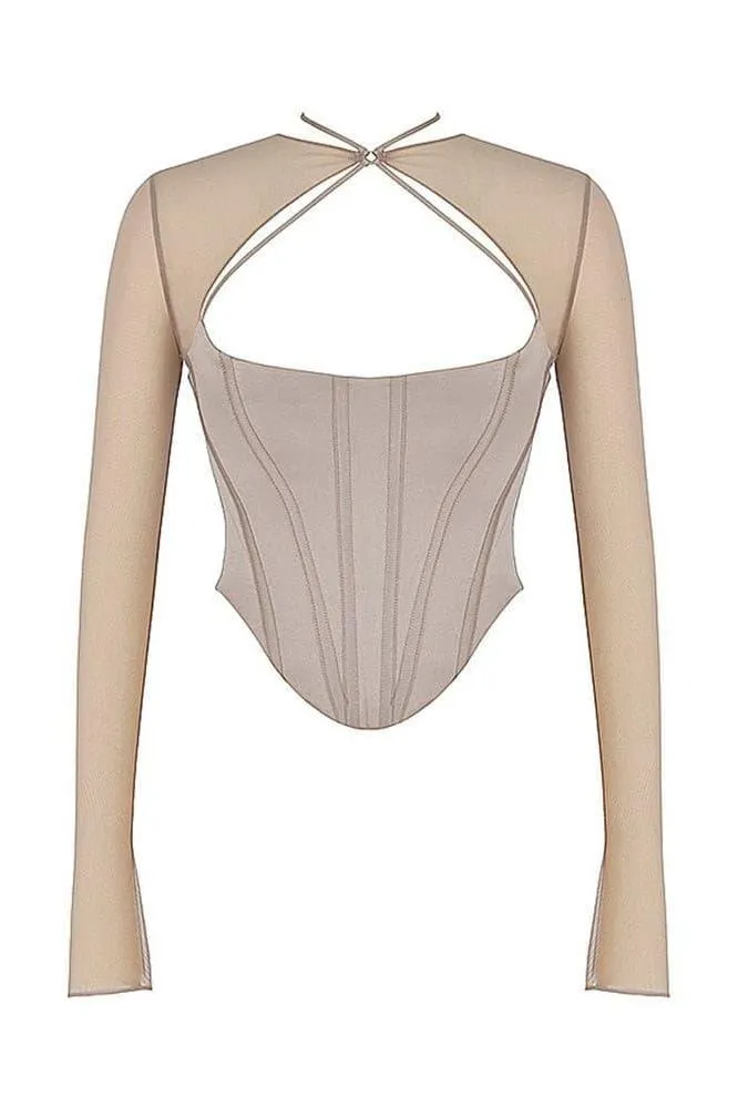 Sexy mesh stitching satin hollow top
