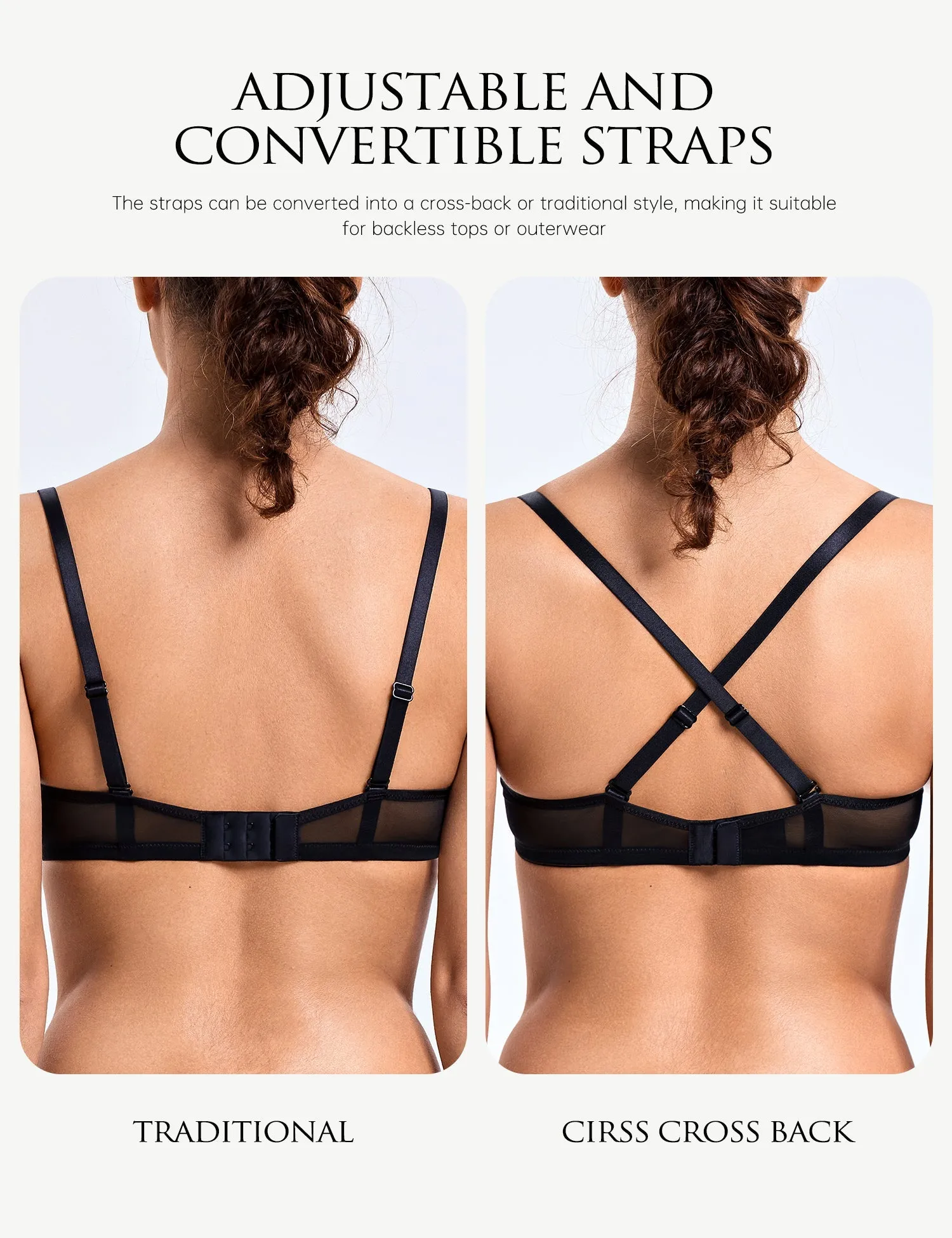 Sheer Lace Underwire Unlined Mesh & Adjustable Straps Black
