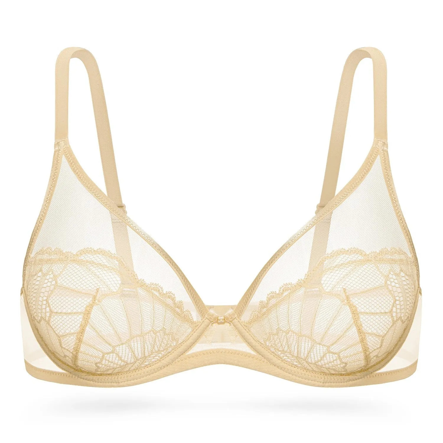 Sheer Lace Underwire Unlined Mesh & Adjustable Straps Pink Nude