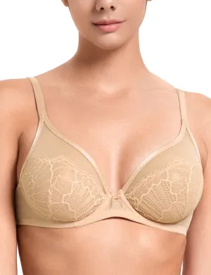 Sheer Lace Underwire Unlined Mesh & Adjustable Straps Pink Nude