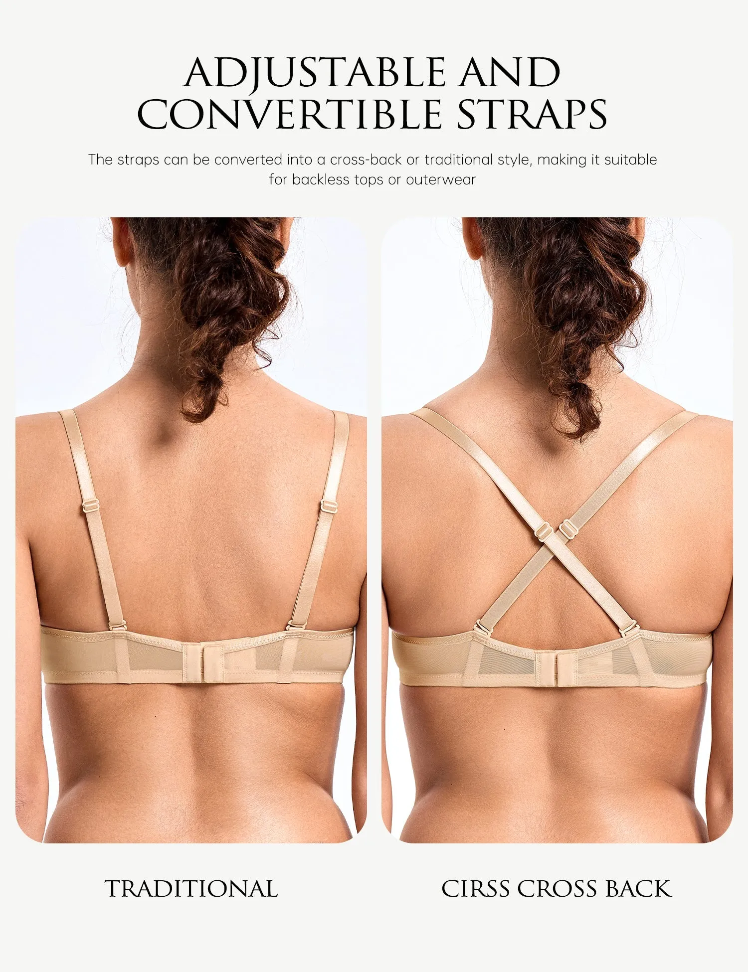 Sheer Lace Underwire Unlined Mesh & Adjustable Straps Pink Nude