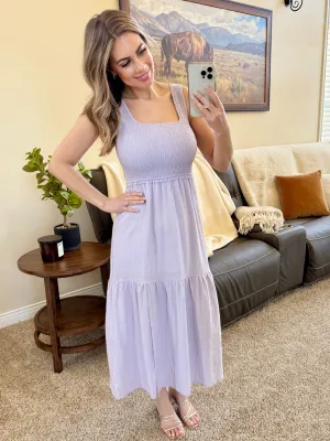 Smocked Babydoll Dress with Slit in Lilac