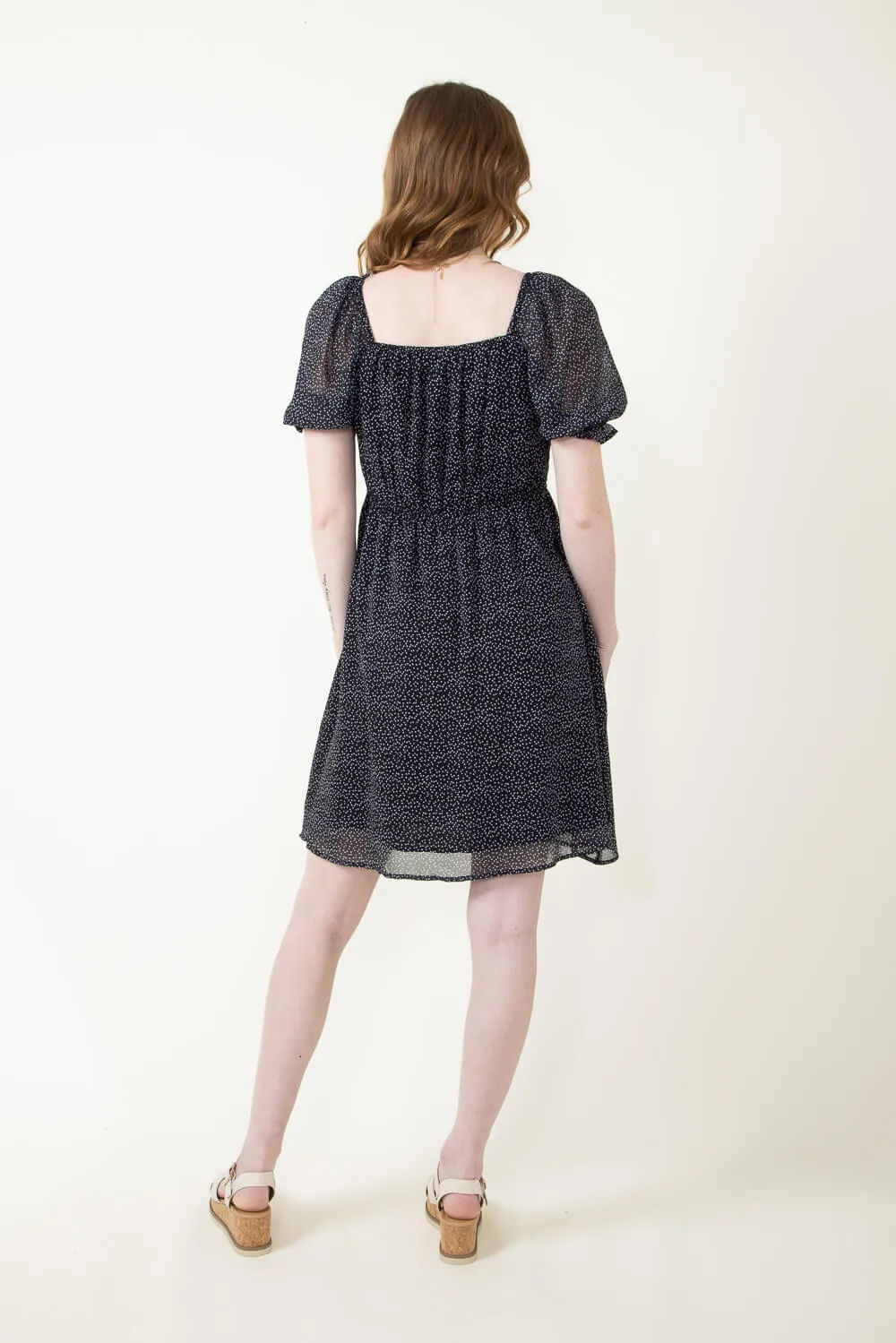 Smocked Heart Print Dress for Women in Black | HY2442-BLK