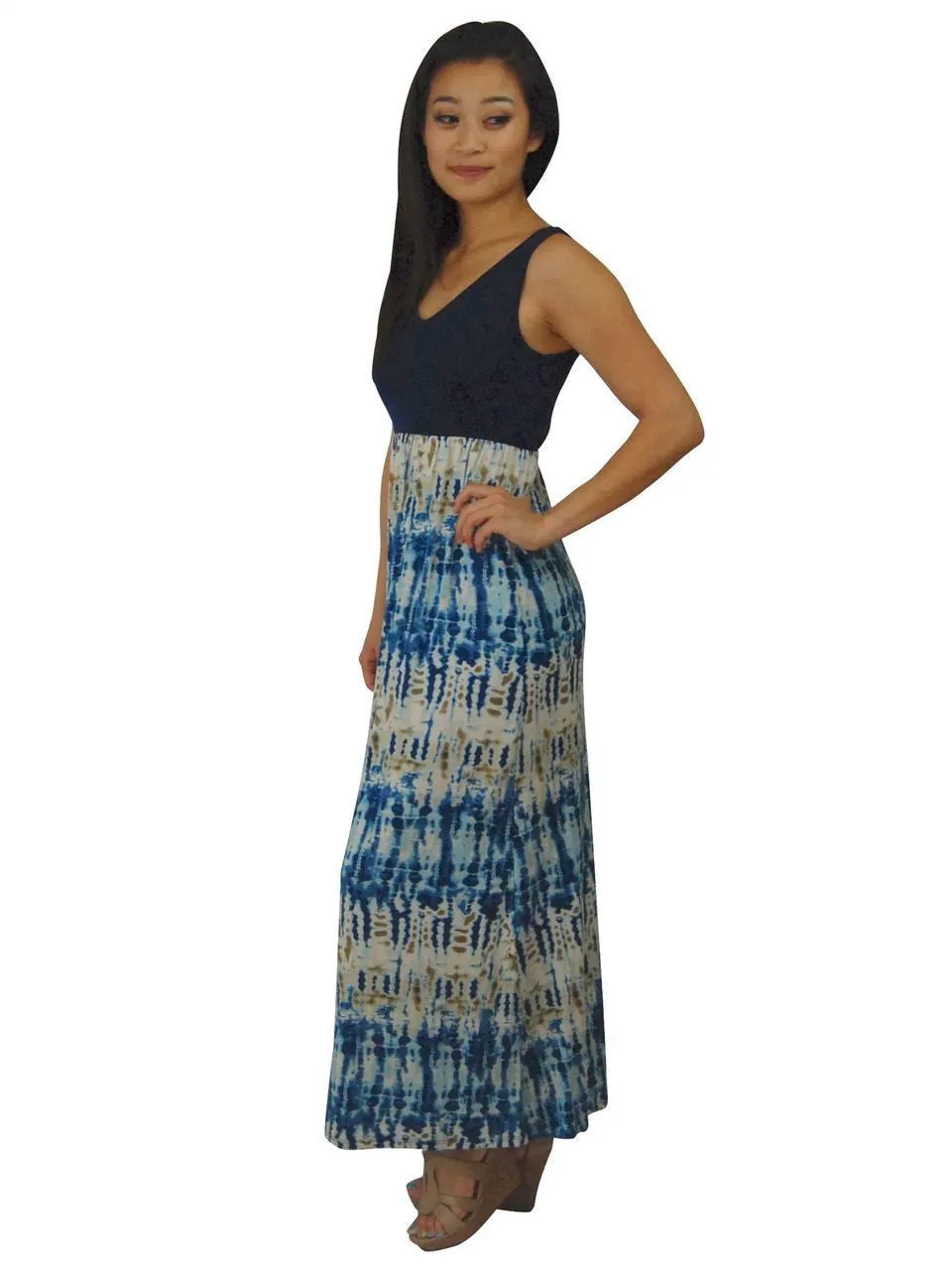 Soft and Smooth Sleeveless Navy Blue Maxi Dress