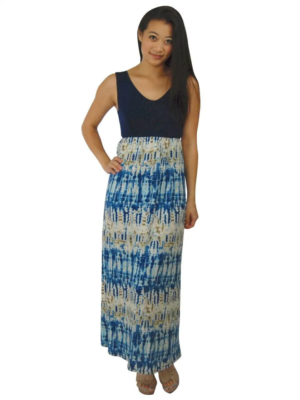 Soft and Smooth Sleeveless Navy Blue Maxi Dress