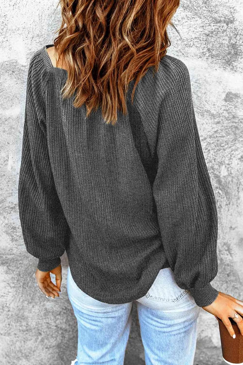 Square Neck Waffle-Knit Top (10 Colors)