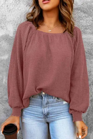 Square Neck Waffle-Knit Top (10 Colors)