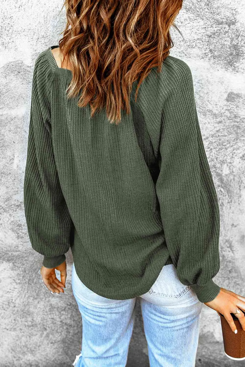 Square Neck Waffle-Knit Top (10 Colors)