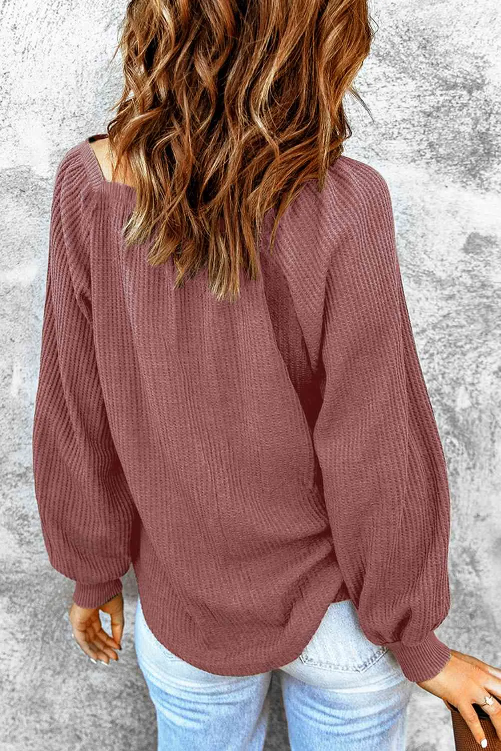 Square Neck Waffle-Knit Top (10 Colors)