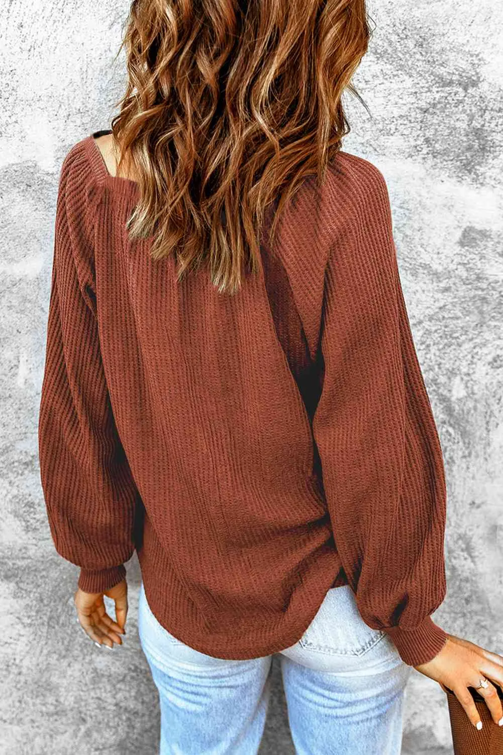 Square Neck Waffle-Knit Top (10 Colors)