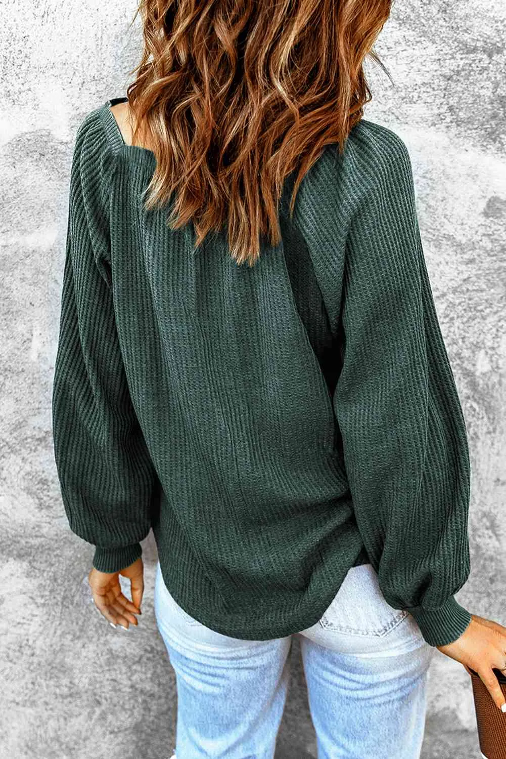 Square Neck Waffle-Knit Top (10 Colors)