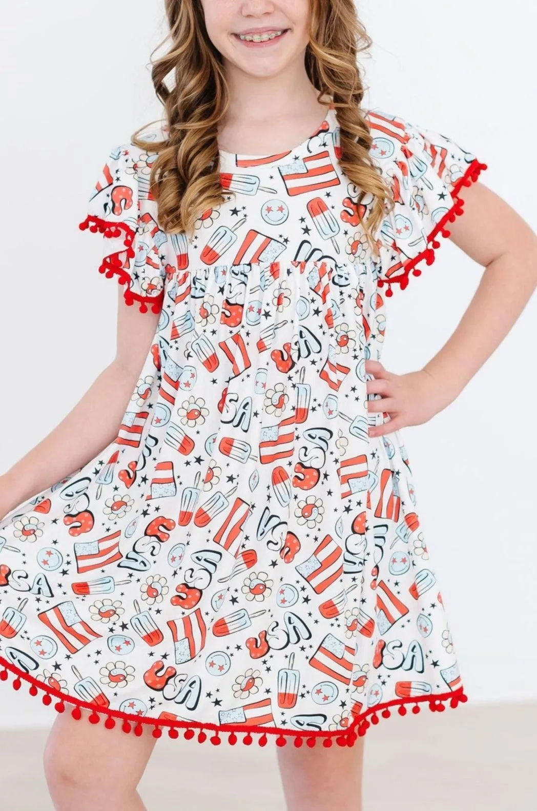 Star Spangled Cutie Pom Pom Dress
