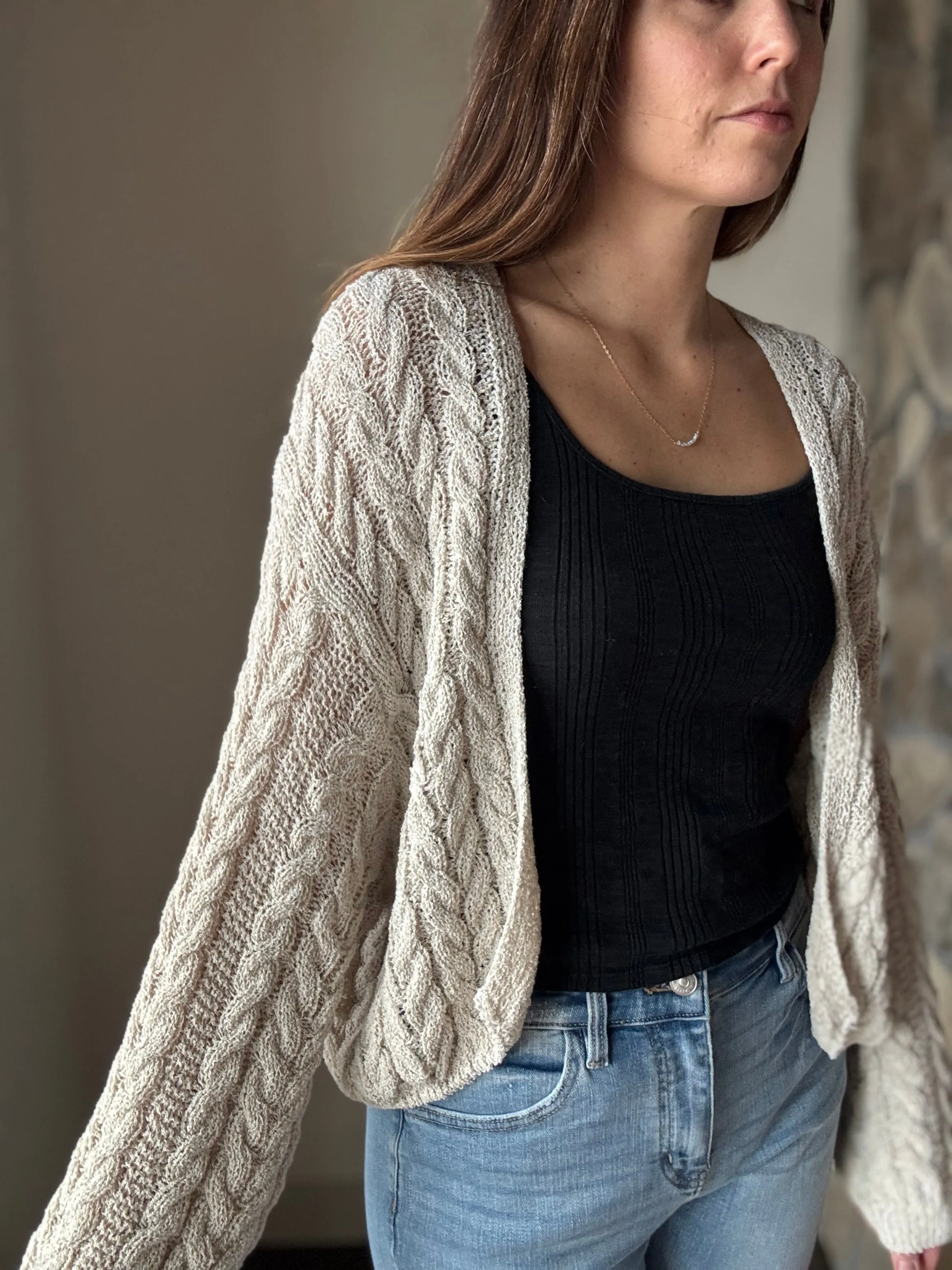 stone lightweight cable cardigan