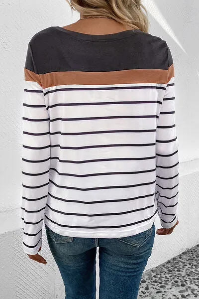 Striped Round Neck Long Sleeve Top (4 Colors)