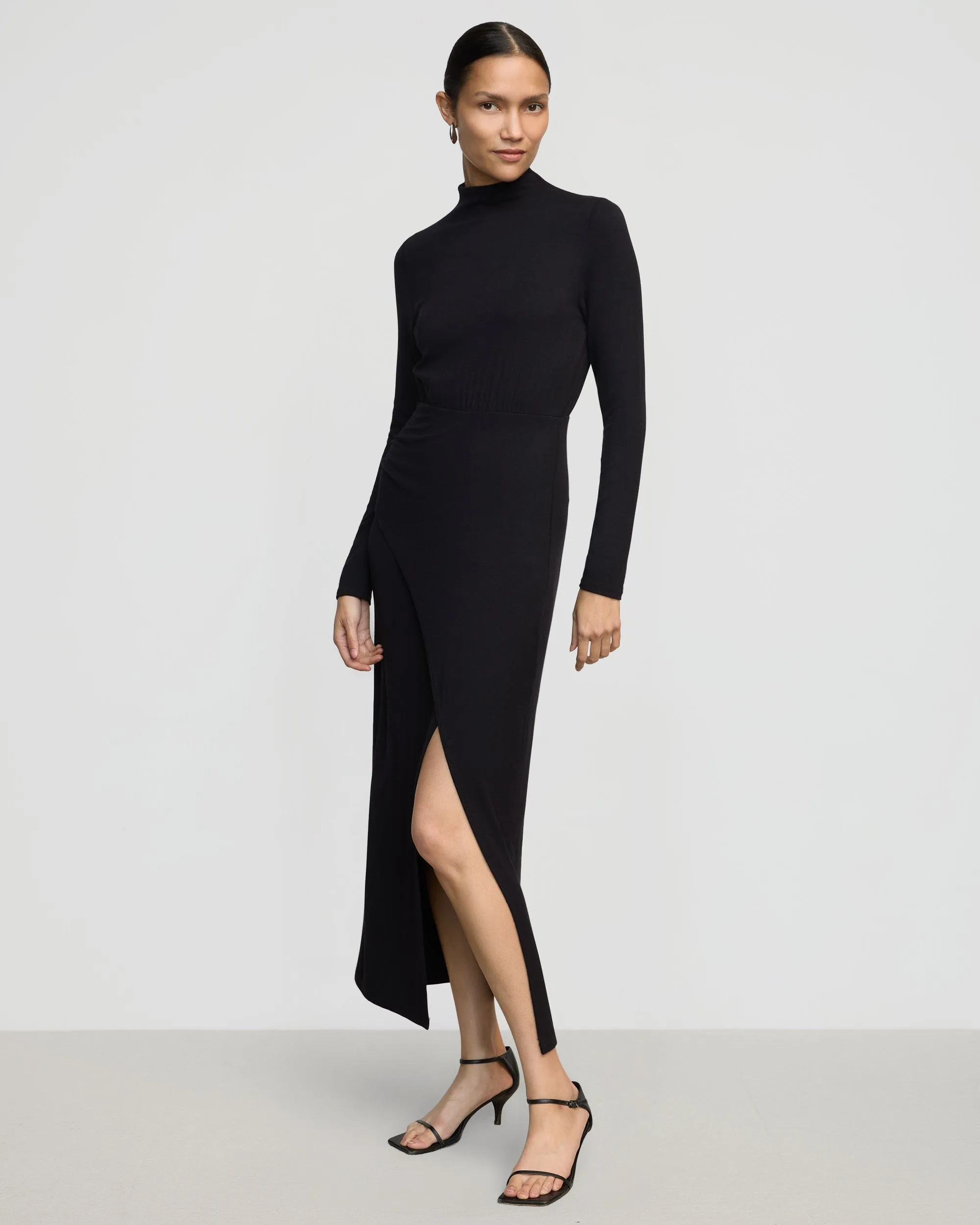 Suki Mock-Neck Side-Slit Dress