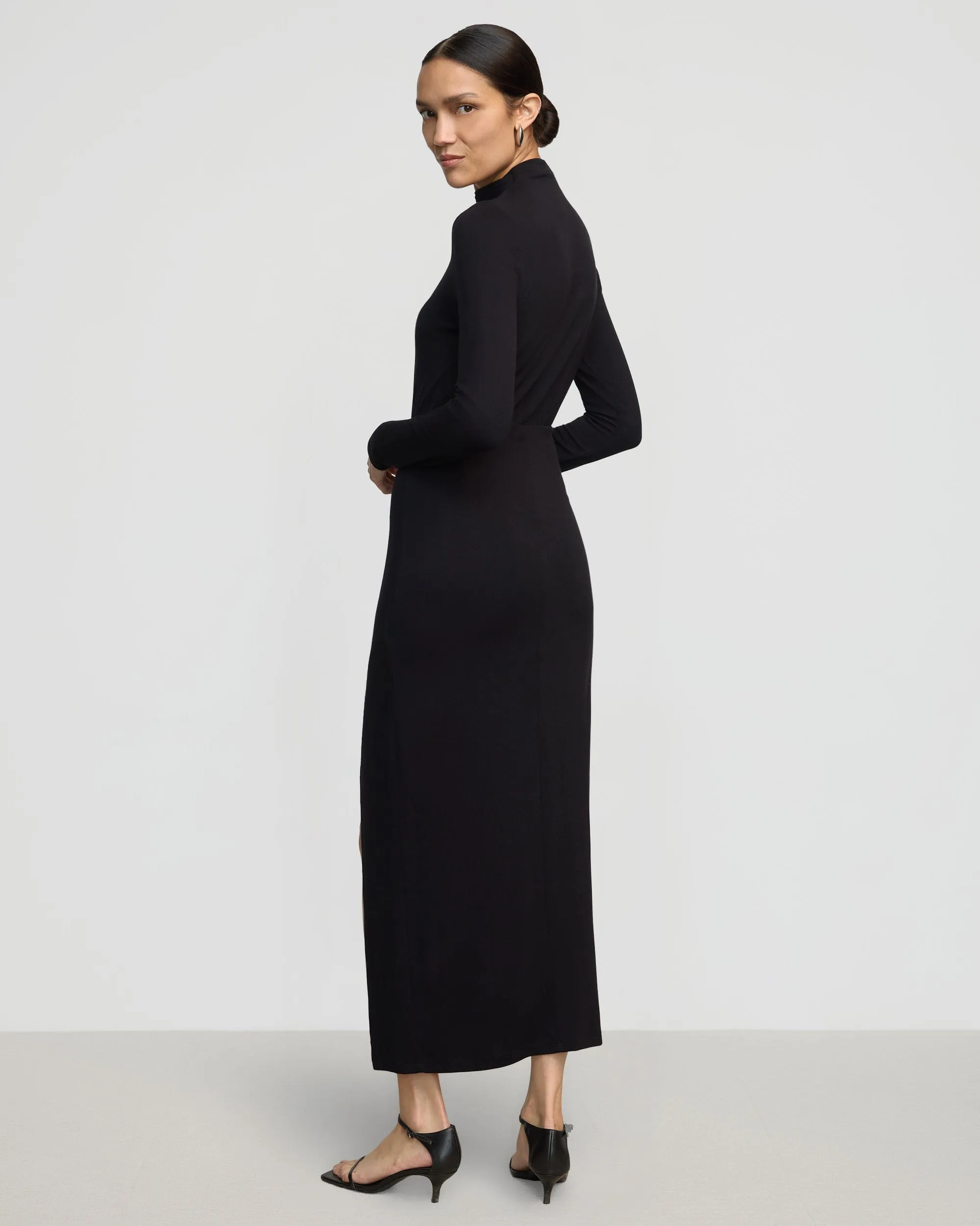 Suki Mock-Neck Side-Slit Dress