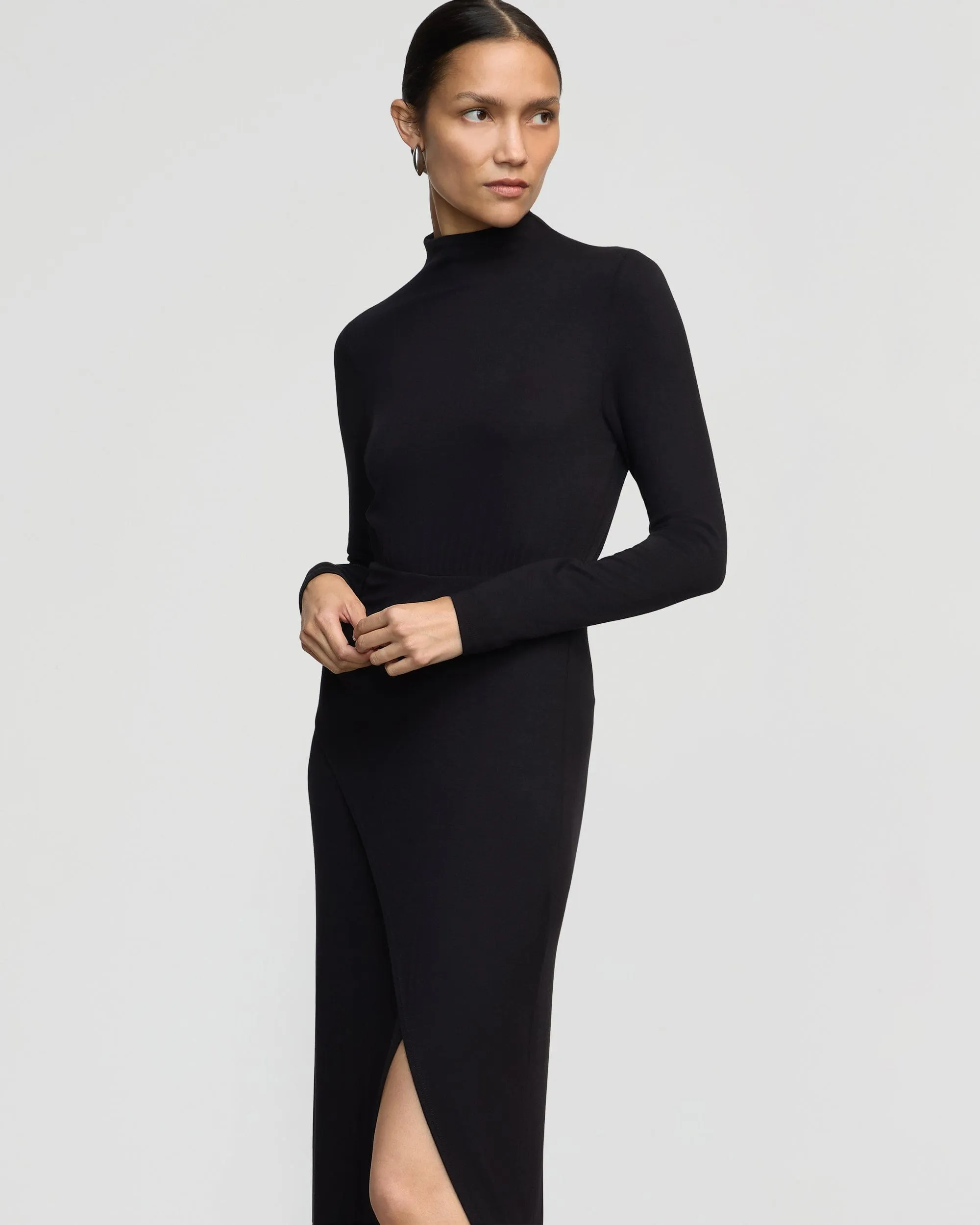 Suki Mock-Neck Side-Slit Dress