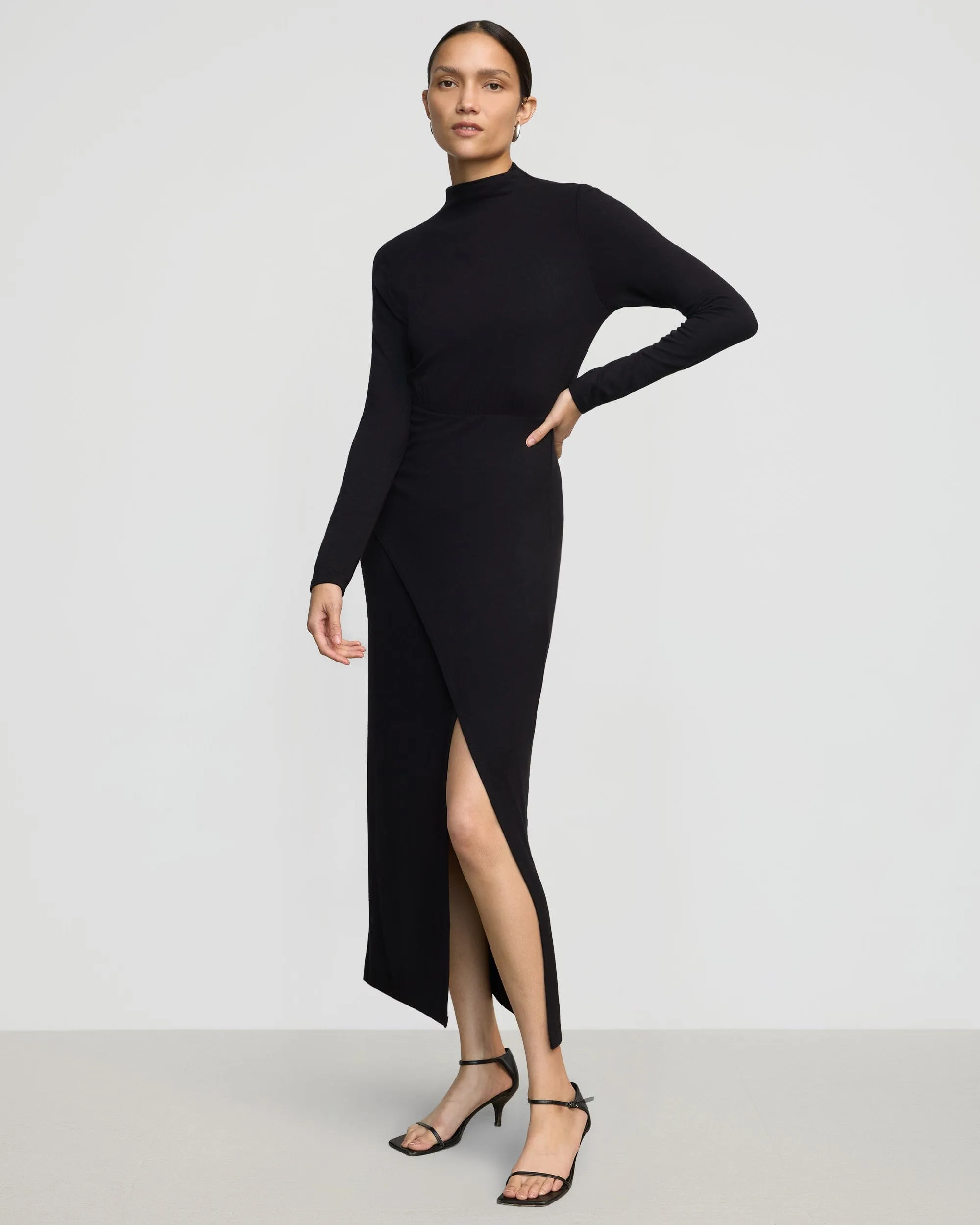 Suki Mock-Neck Side-Slit Dress