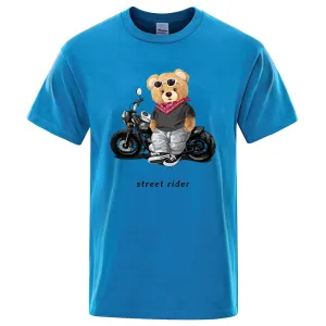 T-shirt mode Teddy rider / Motorcycle Enthusiast Street Teddy Rider Printed T-Shirt Men Loose Casual Short Sleeves Summer Breathable Tee Cotton Clothing