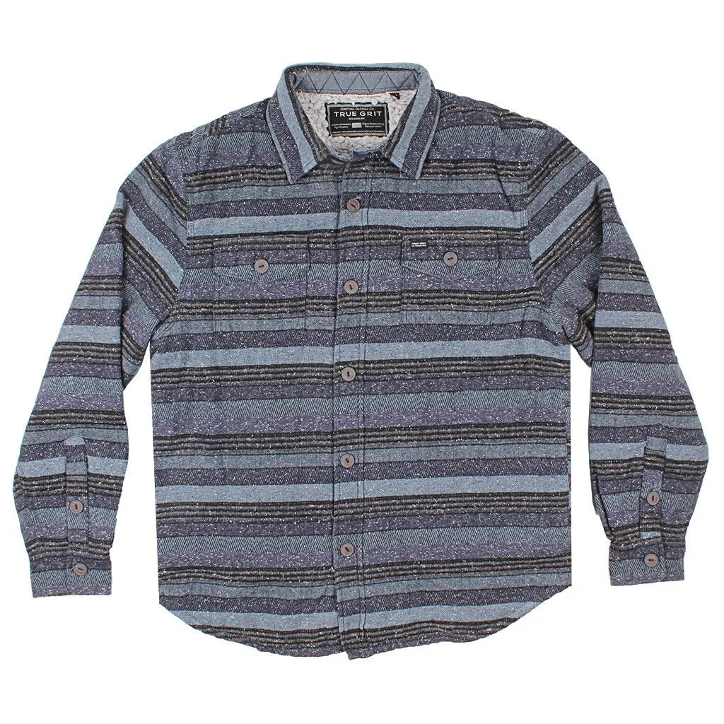 Textured Stripe Shirt Jacket with Sherpa Lining