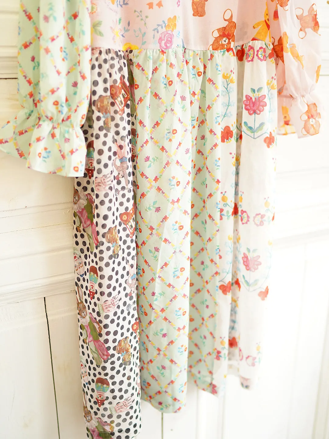 Unlogical Poem Illustrated Print Patchwork Chiffon Dress