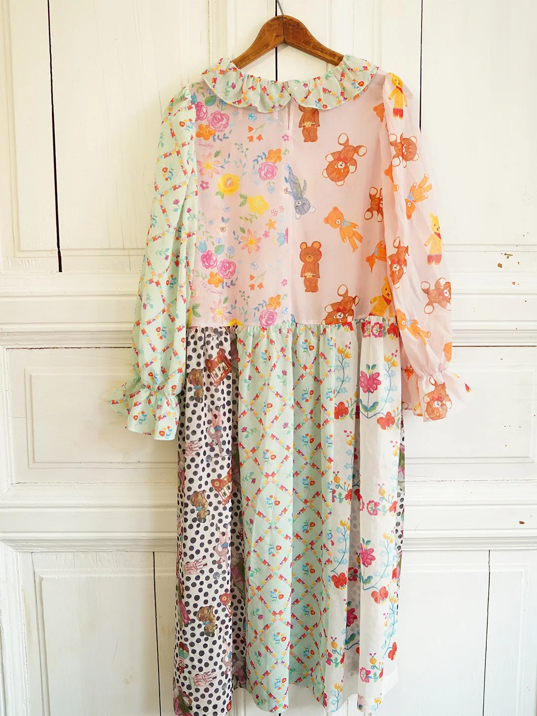 Unlogical Poem Illustrated Print Patchwork Chiffon Dress