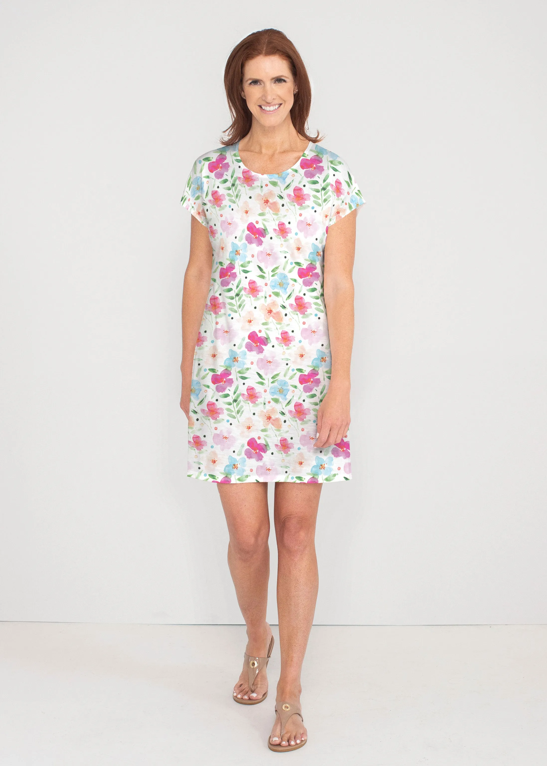 Vibrant Meadow (8026) ~ French Terry Short Sleeve Crew Dress