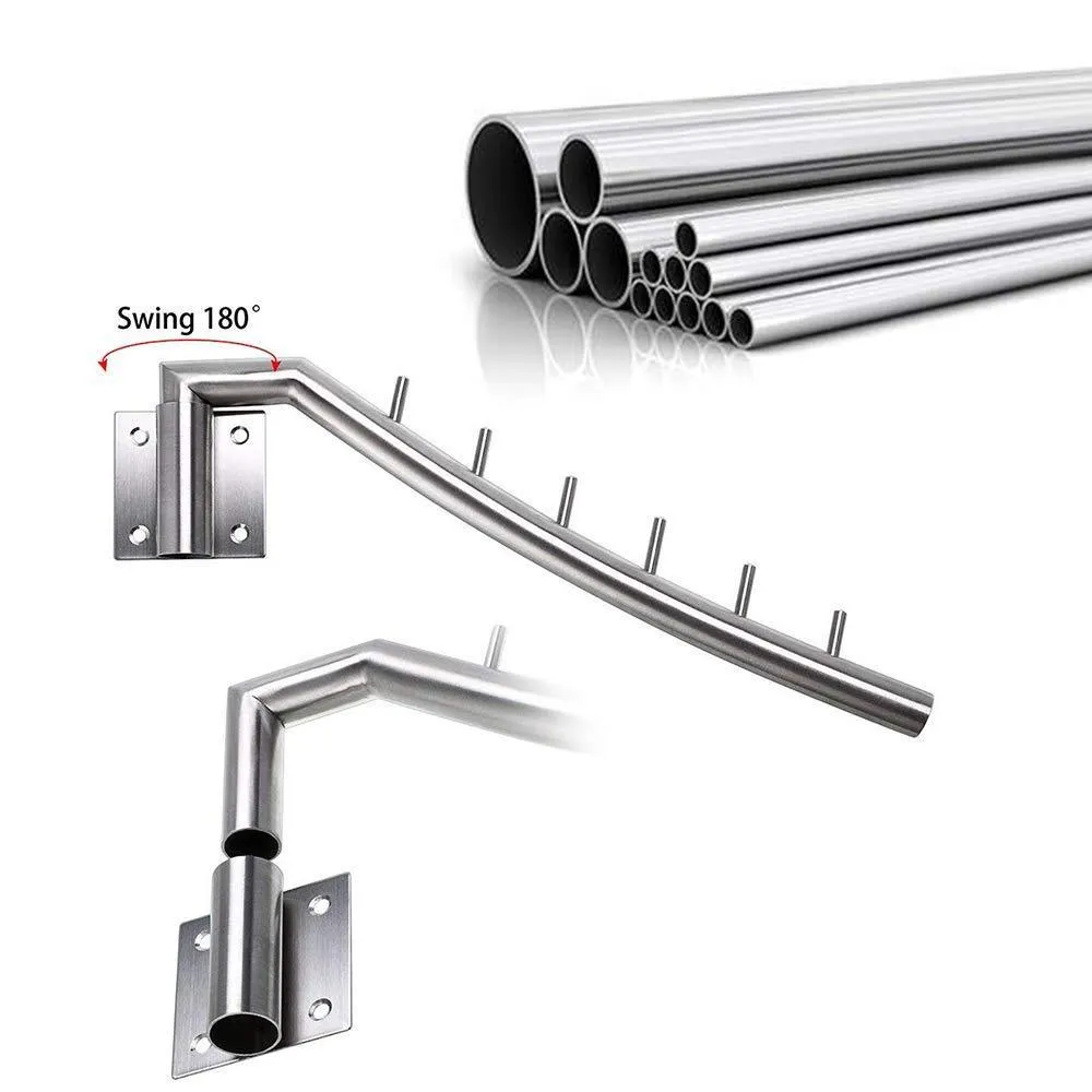 Wall Mount Clothing Rack - 2 Pack - Stainless Steel Hanging Drying Clothes Hanger with Swing Arm Holder - Heavy Duty Laundry Closet Storage Organizer Rod -Space Saver Clothing for Bedrooms, Bathrooms