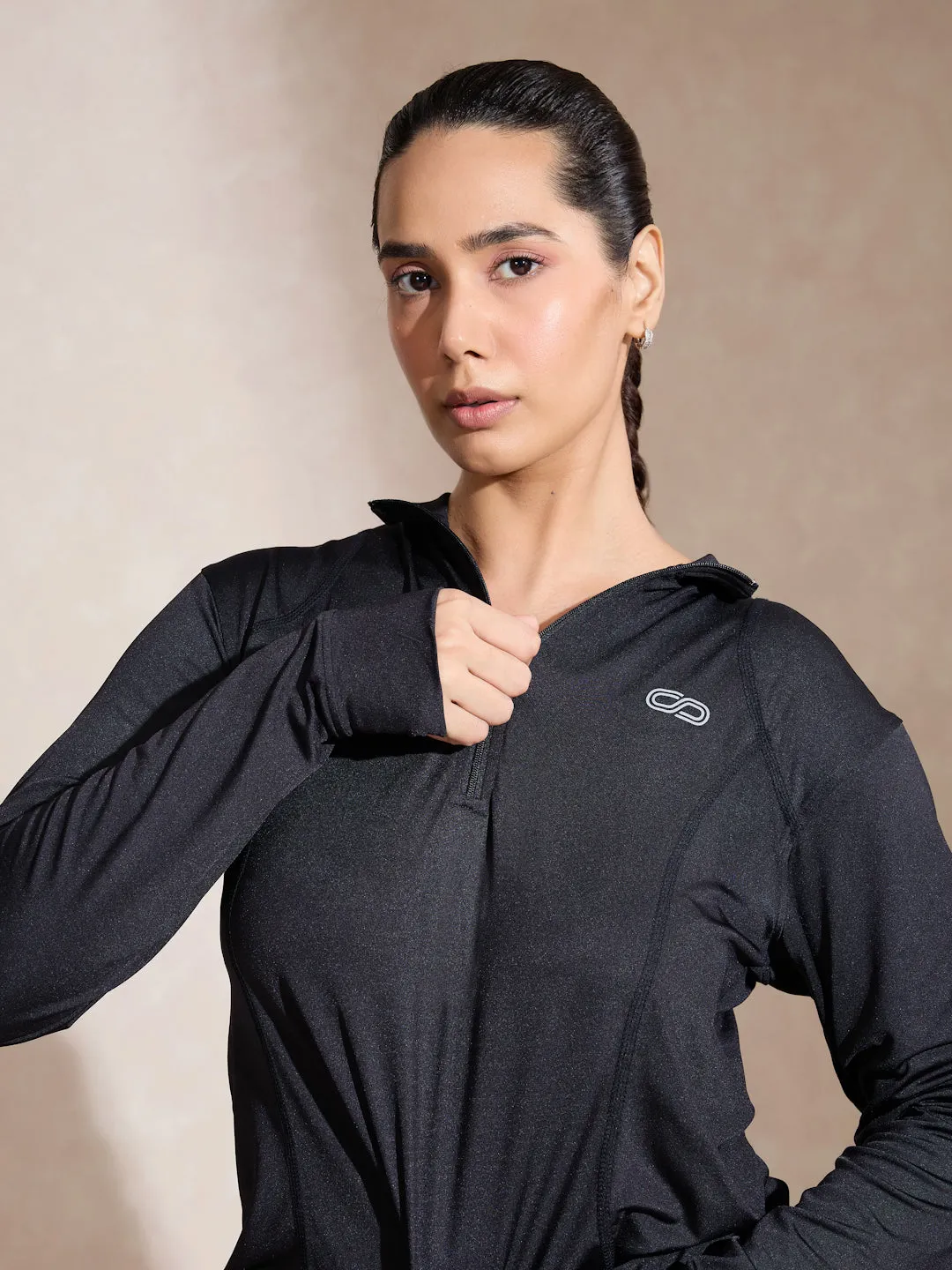 Women's Ath Runner Zip Neck Black