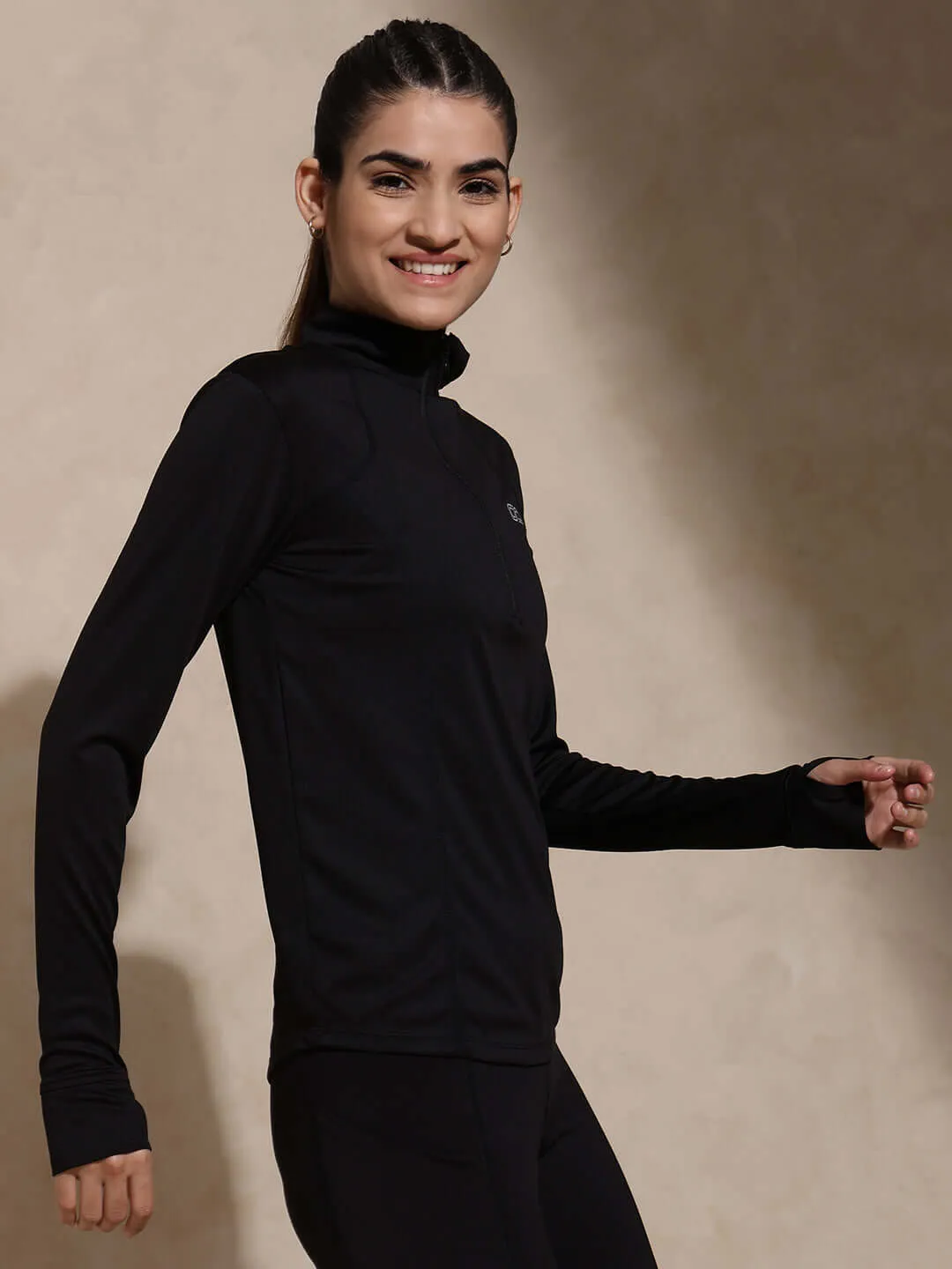 Women's Ath Runner Zip Neck Black