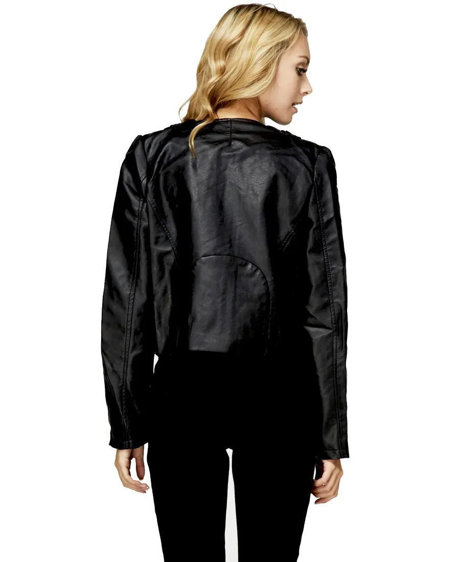 Womens Stylish Red 3 Zipper Faux Leather Jacket