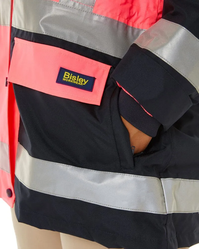 Womens Taped Hi Vis 5 In 1 Rain Jacket - Pink/Navy