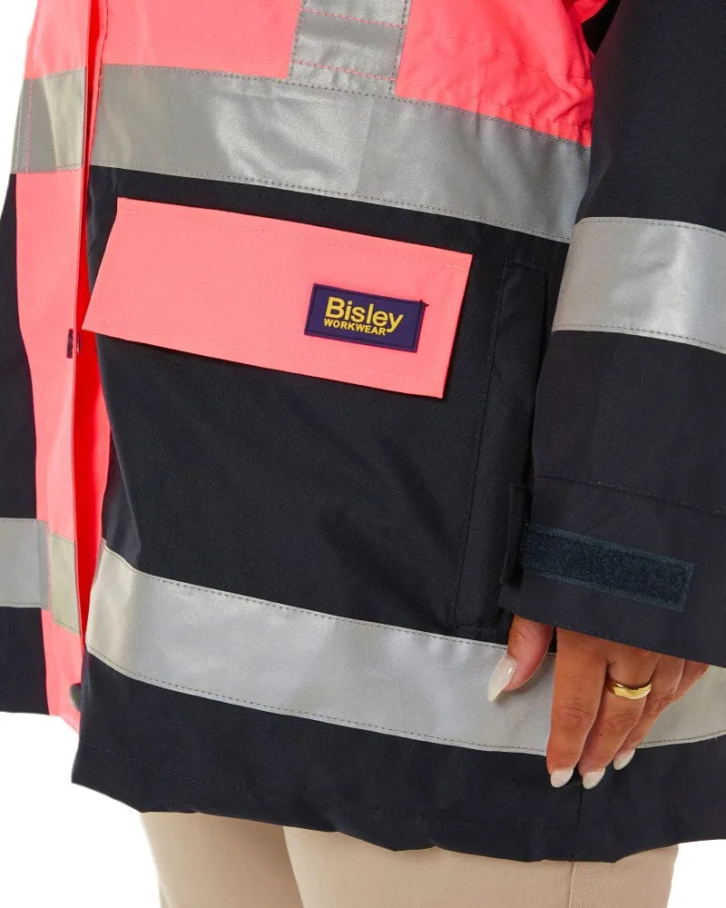 Womens Taped Hi Vis 5 In 1 Rain Jacket - Pink/Navy