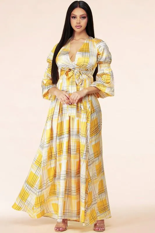 Yellow maxi dress in plaid